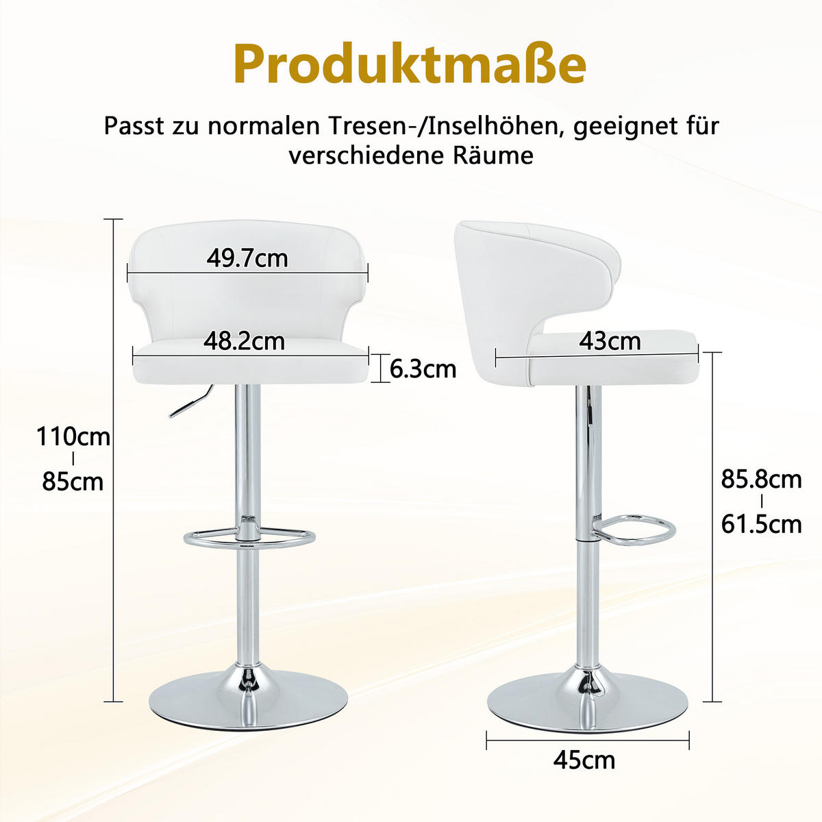 BARHOCKER DE-36723 2er-Set höhenverstellbar mit 360°-Drehung Weiß - Weiß, Metall (45/110/49.7cm) - ComfortXL