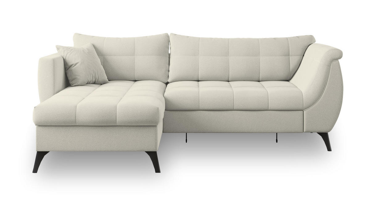 ECKSOFA MOLLIS Creme Geflochtener-Stoff mit Schlaffunktion - Creme, Holz (241/154cm) - MASSENO