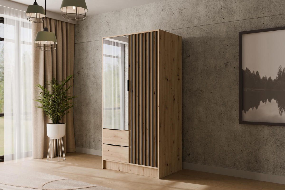 KLEIDERSCHRANK NELIA - 120 cm - Schwarz/Eiche Artisan, Holzwerkstoff (102/200/51cm) - ALTDECOR