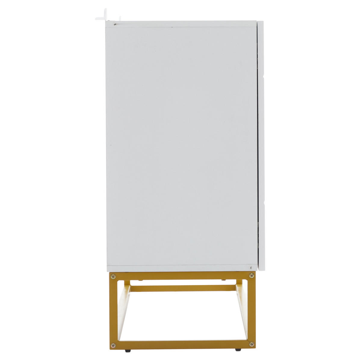 ANRICHTE 130/38/76 cm in Weiß/Gold mit Hochglanzfront und 3 Türen - Weiß, Holzwerkstoff (130/76/35cm) - Flora Grace