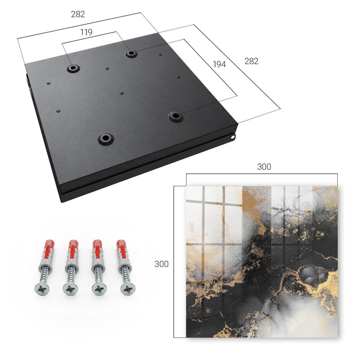 SCHLÜSSELBOX Schwarz 30x30 cm- Türöffnung nach rechts - Schwarze Eleganz - Schwarz, Metall (30/30/5cm) - TULUP