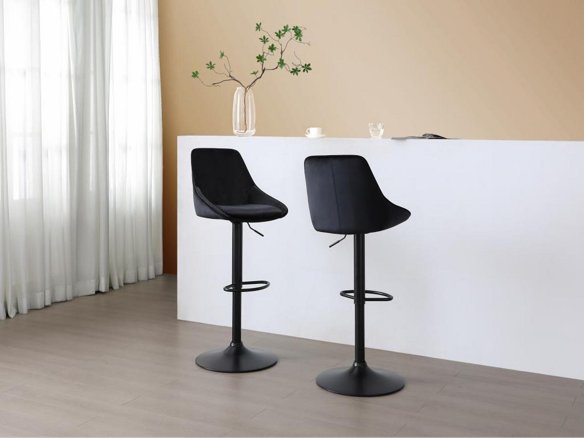 BARHOCKER höhenverstellbar - Samt & Metall - Schwarz - MASURIE - Schwarz, Textil (53.5/115/46cm) - Vente-Unique