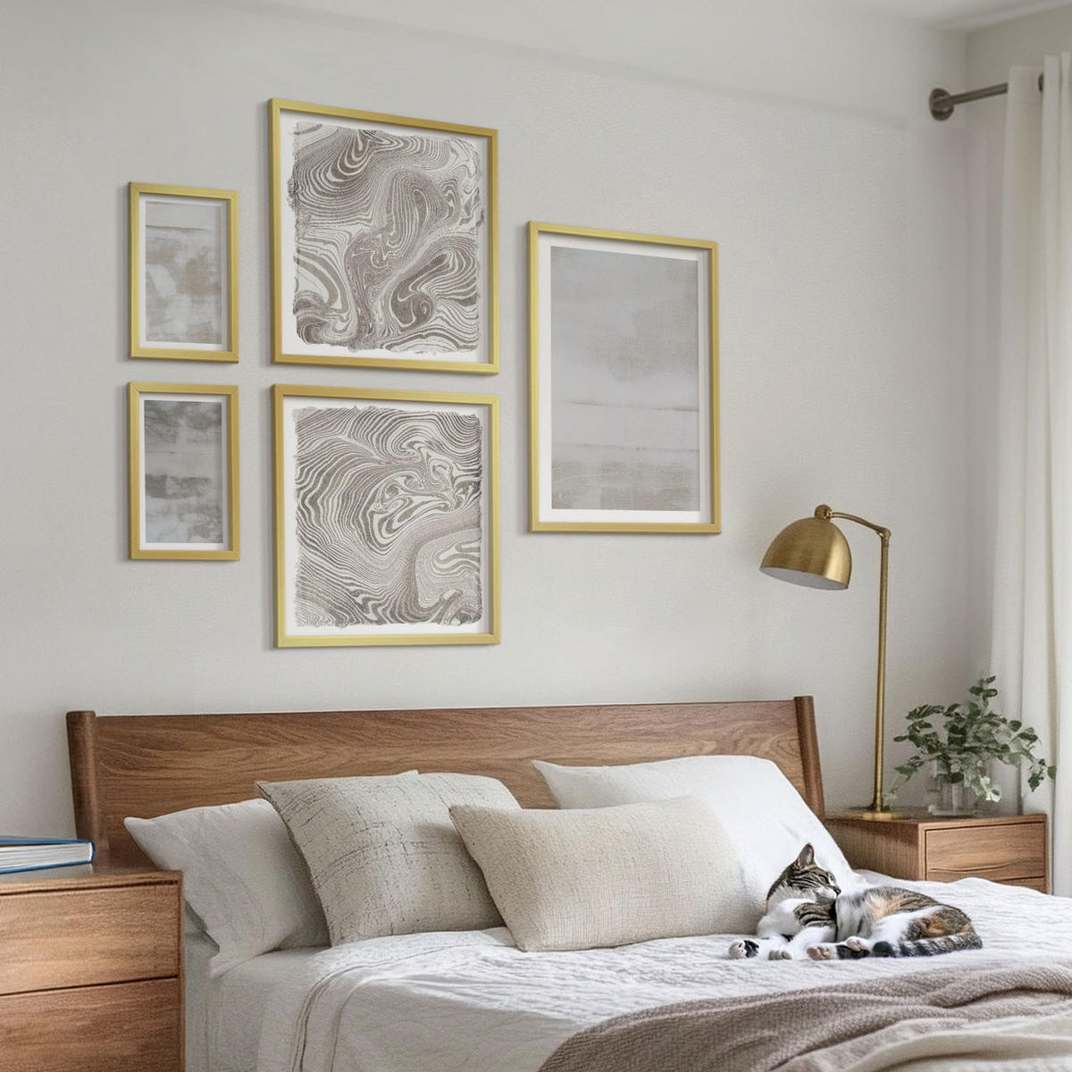 BILDER SET 5er Set - 50x50 cm & 20x30 cm & 40x60 cm Goldrahmen - Abgenutzte Texturen, moderner Stil - Goldfarben, Kunststoff (40/60cm) - TULUP