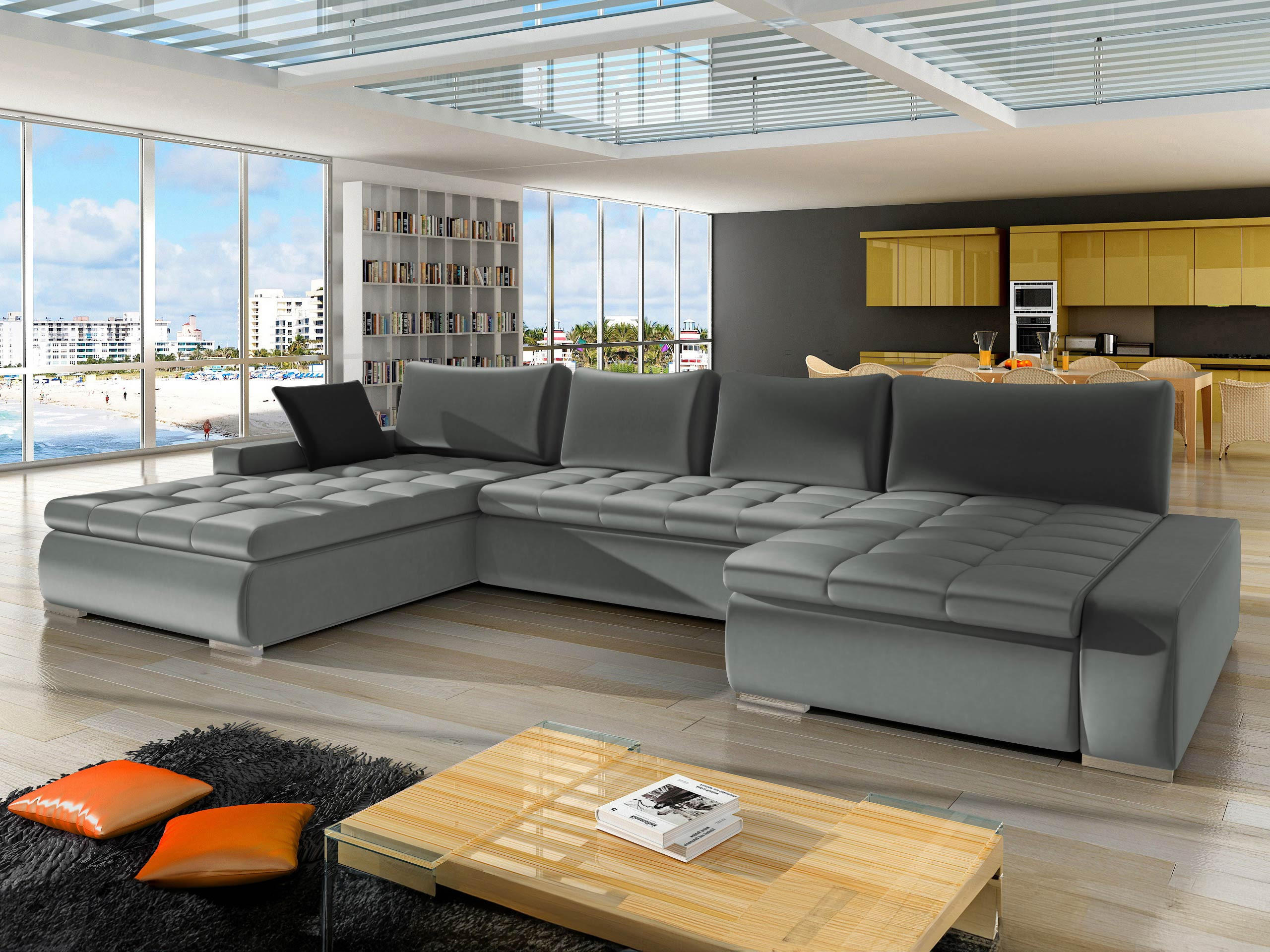 Thumbnail - Mirjan24 Wohnlandschaft, Silber, Textil, 7-Sitzer, Rechteckig, 394x80x213 cm, Wohnzimmer, Sofas & Couches, Wohnlandschaf...