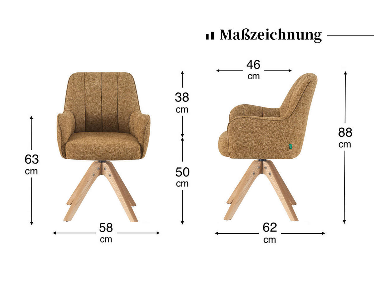 ESSZIMMERSTUHL THOMAS-FINA 2er-Set 360°drehbar - Creme, Textil (58/88/62cm) - DUBI Möbel