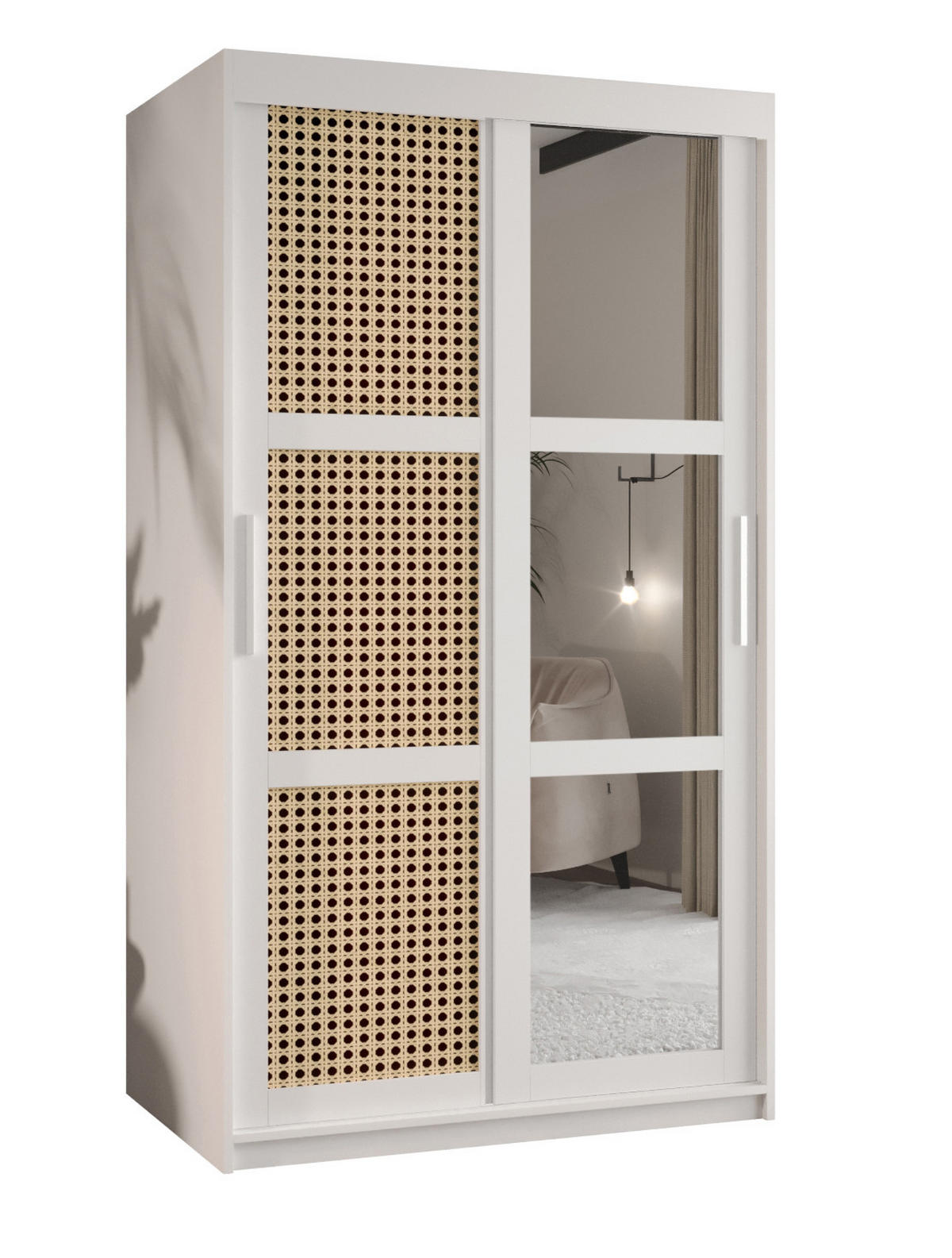 SCHWEBETÜRENSCHRANK 200/100/62 2-türig - Silberfarben/Weiß, Holz/Kunststoff (100/200/62cm) - MÖBEL KRYSPOL