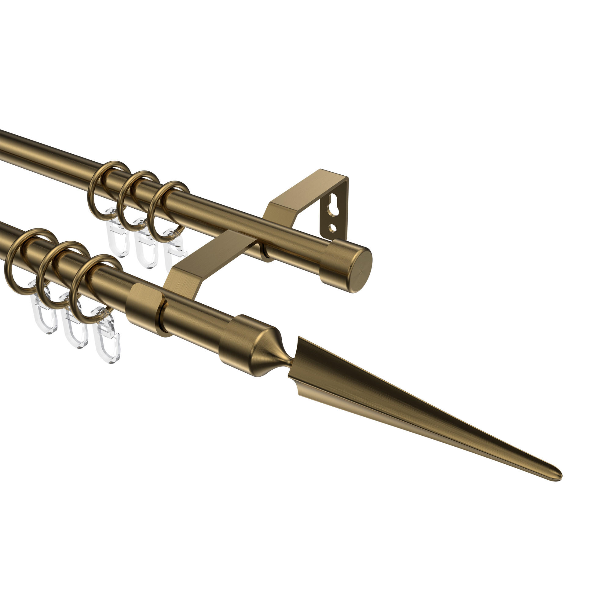 GARDINENSTANGE Olymp Lorenzo 520 cm (geteilt in 4 x 130 cm), 2-läufig, 16 mm Ø Messing Antik - Messingfarben/Bronzefarben, Metall (520cm) - INTERDECO