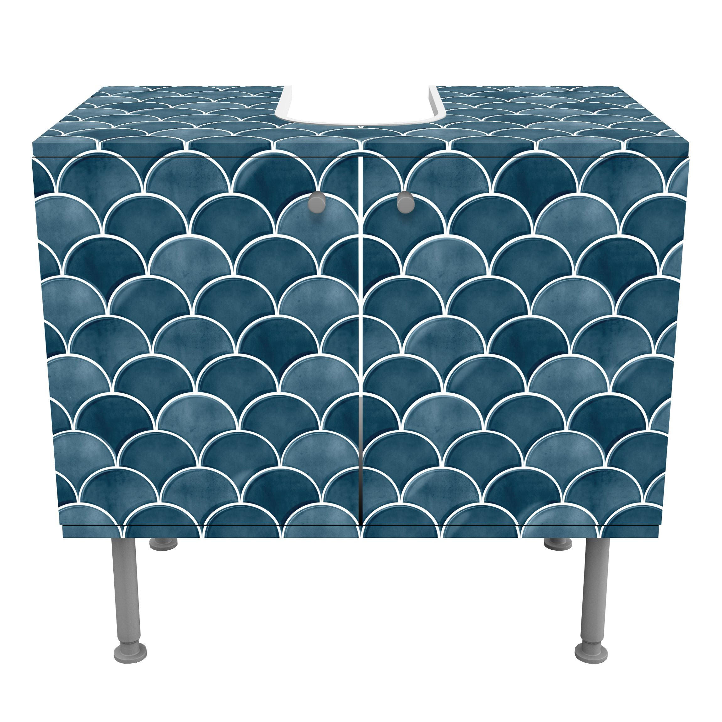 WASCHBECKENUNTERSCHRANK Fischschuppen Fliesen Keramikoptik Dunkelblau 60/55/35 cm - Blau, Holzwerkstoff (60/55/35cm) - Bilderwelten