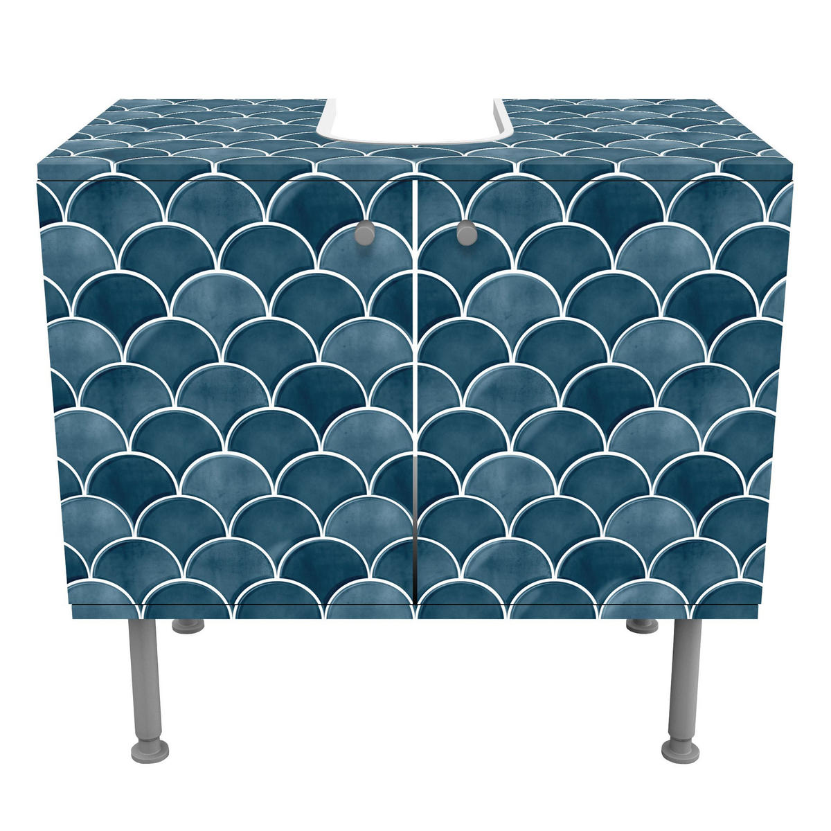 WASCHBECKENUNTERSCHRANK Fischschuppen Fliesen Keramikoptik Dunkelblau 60/55/35 cm - Blau, Holzwerkstoff (60/55/35cm) - Bilderwelten