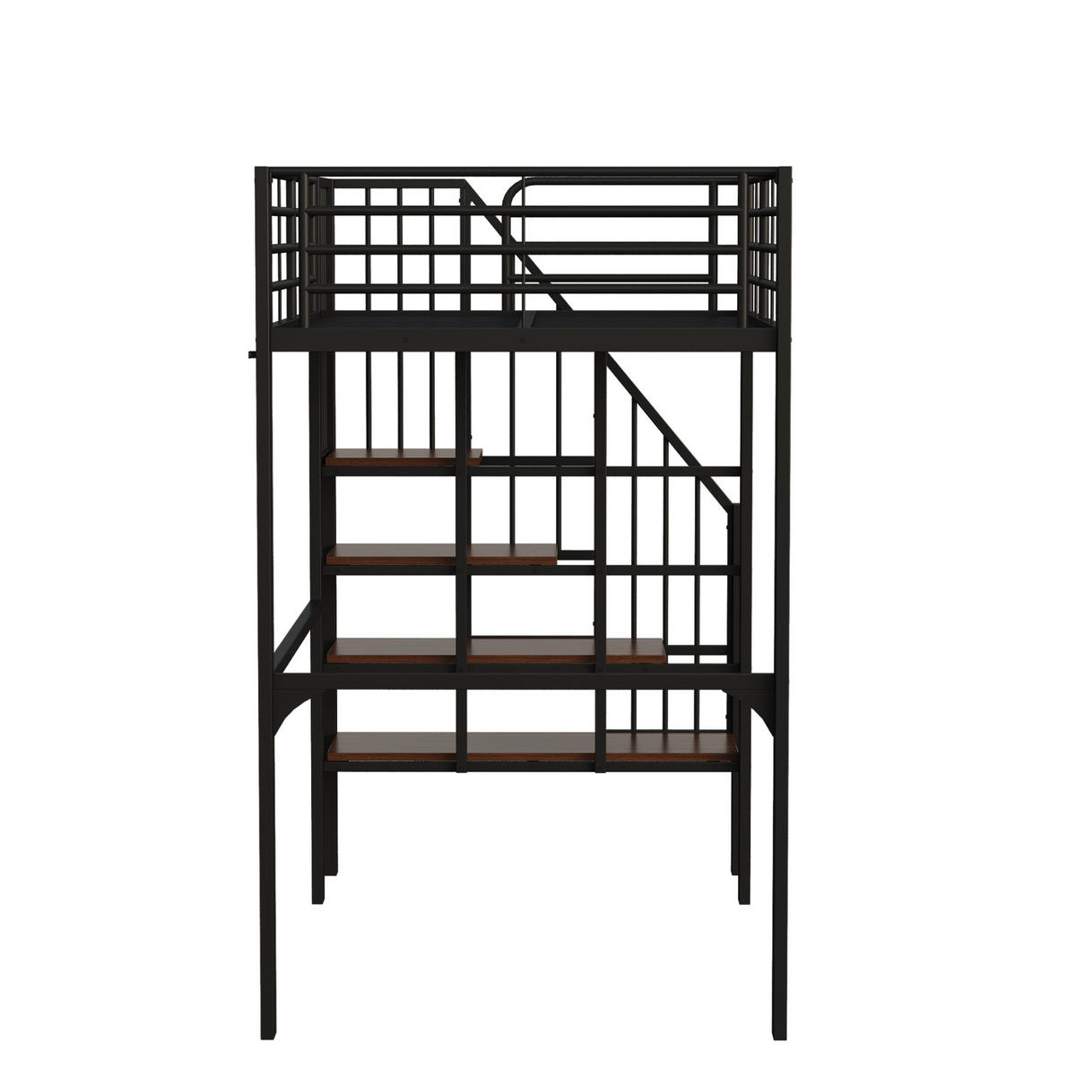 HOCHBETT aus Metall und Holz 90x200 cm Schwarz mit Stauraum und Treppe - Schwarz, Metall (90/200cm) - IVMEU