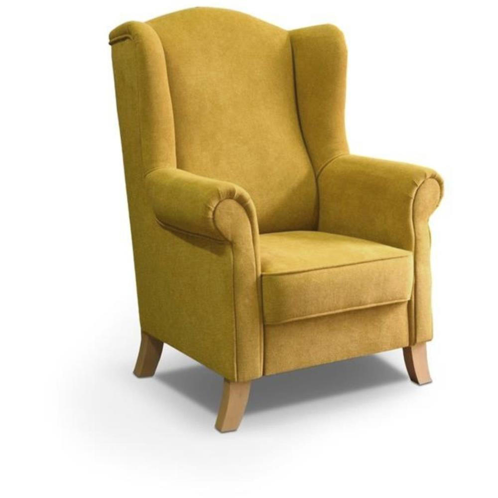 OHRENSESSEL Leonardo gelb - Buchefarben/Sahara, Holz/Textil (88/118/86cm) - Beautysofa