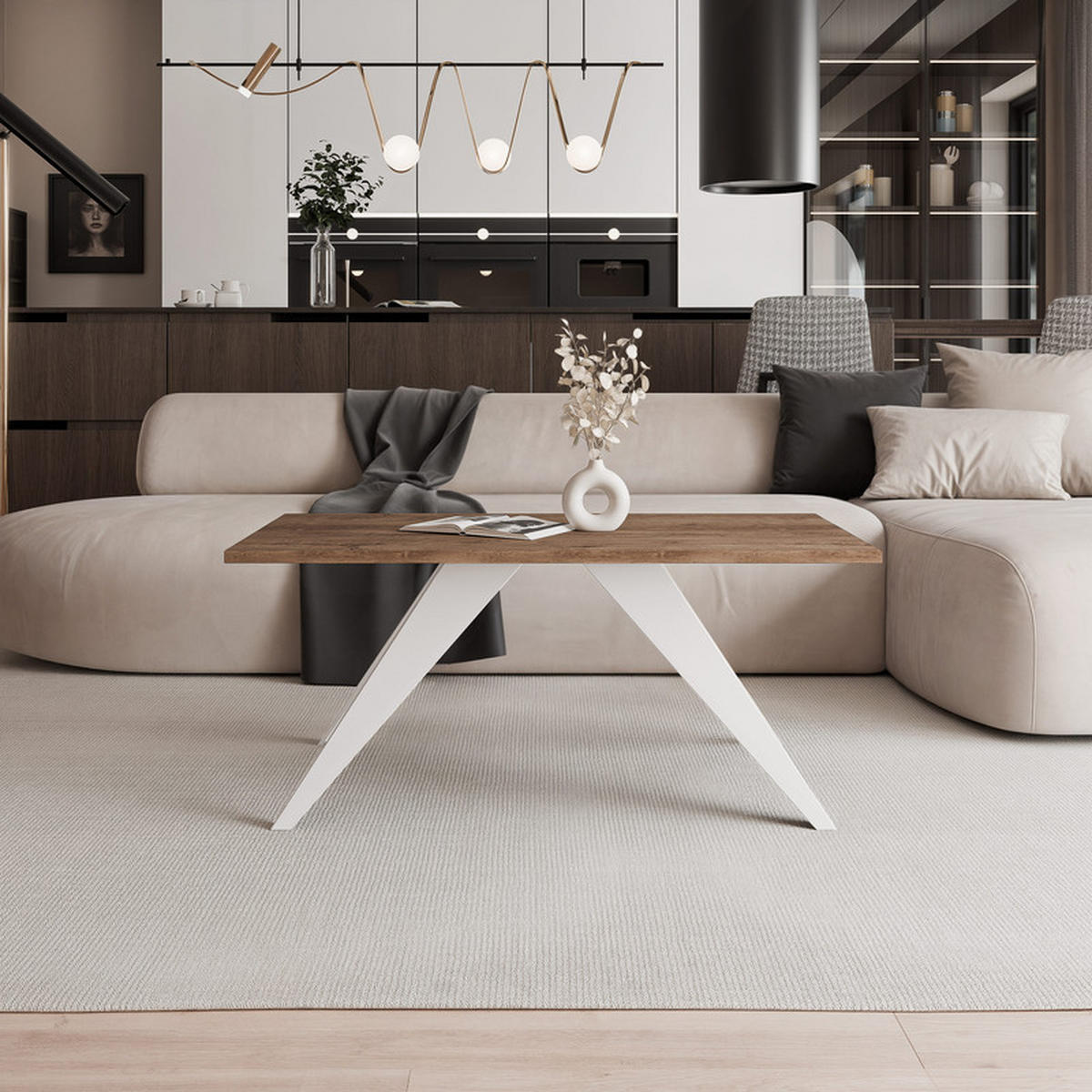 COUCHTISCH AIRA 120/60/48 cm Rechteckig, Weiß/Lefkas-Eiche - Eichefarben/Weiß, Metall (60/120/48cm) - Idohome