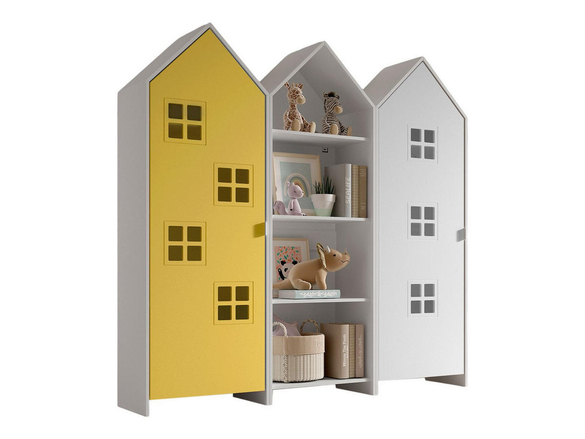 REGALSCHRANK Set Kania 173x37x171 MDF+Holzwerkstoff Weiß /Bunt - Gelb/Weiß, Holzwerkstoff (173/171/37cm) - 58aufmkessel