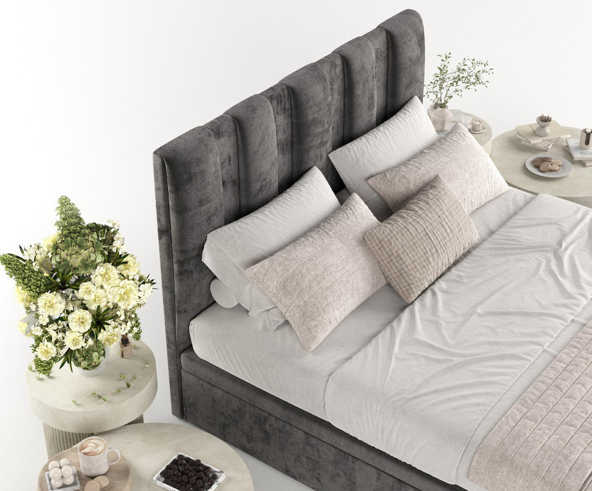 POLSTERBETT Orta mit Stauraum 200/200 cm Stahl im Lotta Stoff - Schwarz/Graphitfarben, Holz/Holzwerkstoff (200/200cm) - AltaBeds