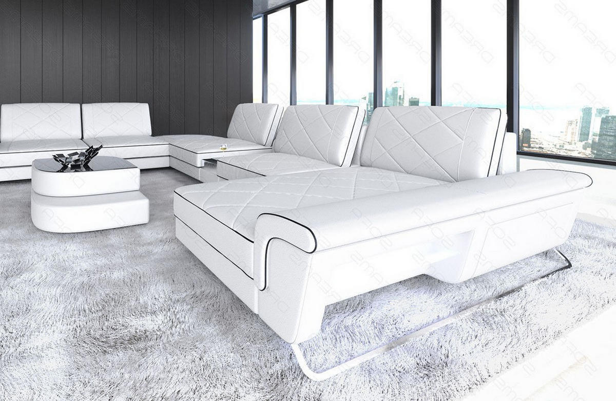 WOHNLANDSCHAFT Bari XXL - Schwarz/Weiß, Leder (456/89/329cm) - Sofa Dreams