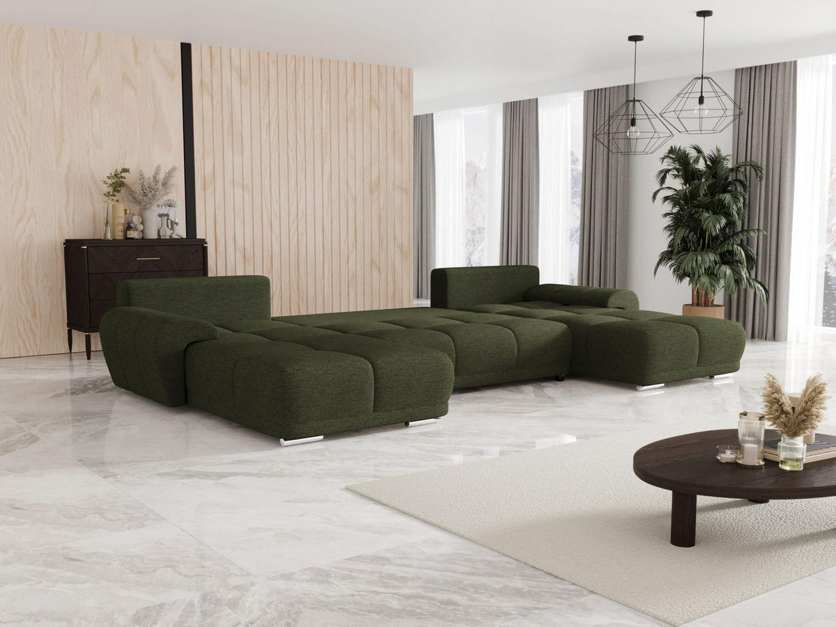 ECKSOFA BEGA U Links ARAGON 39 mit Schlaffunktion - Grün, Textil (372/87/185cm) - Bedante