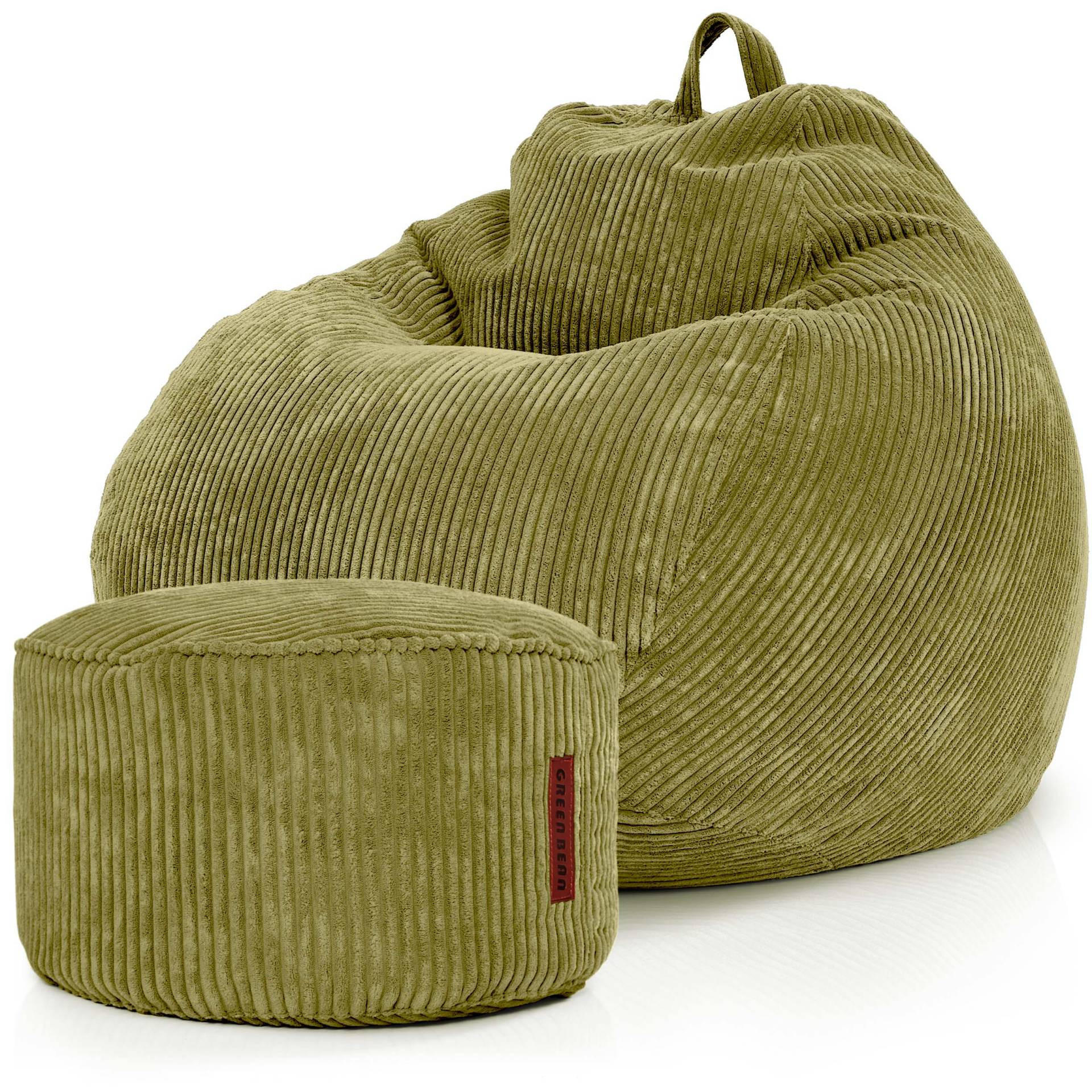 XXL-SITZSACK 2er Set + Pouf - Cordstoff - Grün, Textil (90/110/90cm) - Green Bean