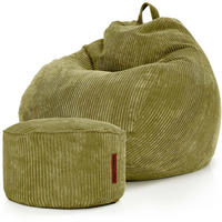 XXL-SITZSACK 2er Set + Pouf - Cordstoff - Grün, Textil (90/110/90cm) - Green Bean