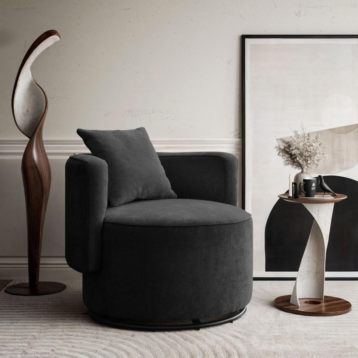 DREHSESSEL Dolce schwarz velour - Schwarz, Textil (90/83/90cm) - Beautysofa