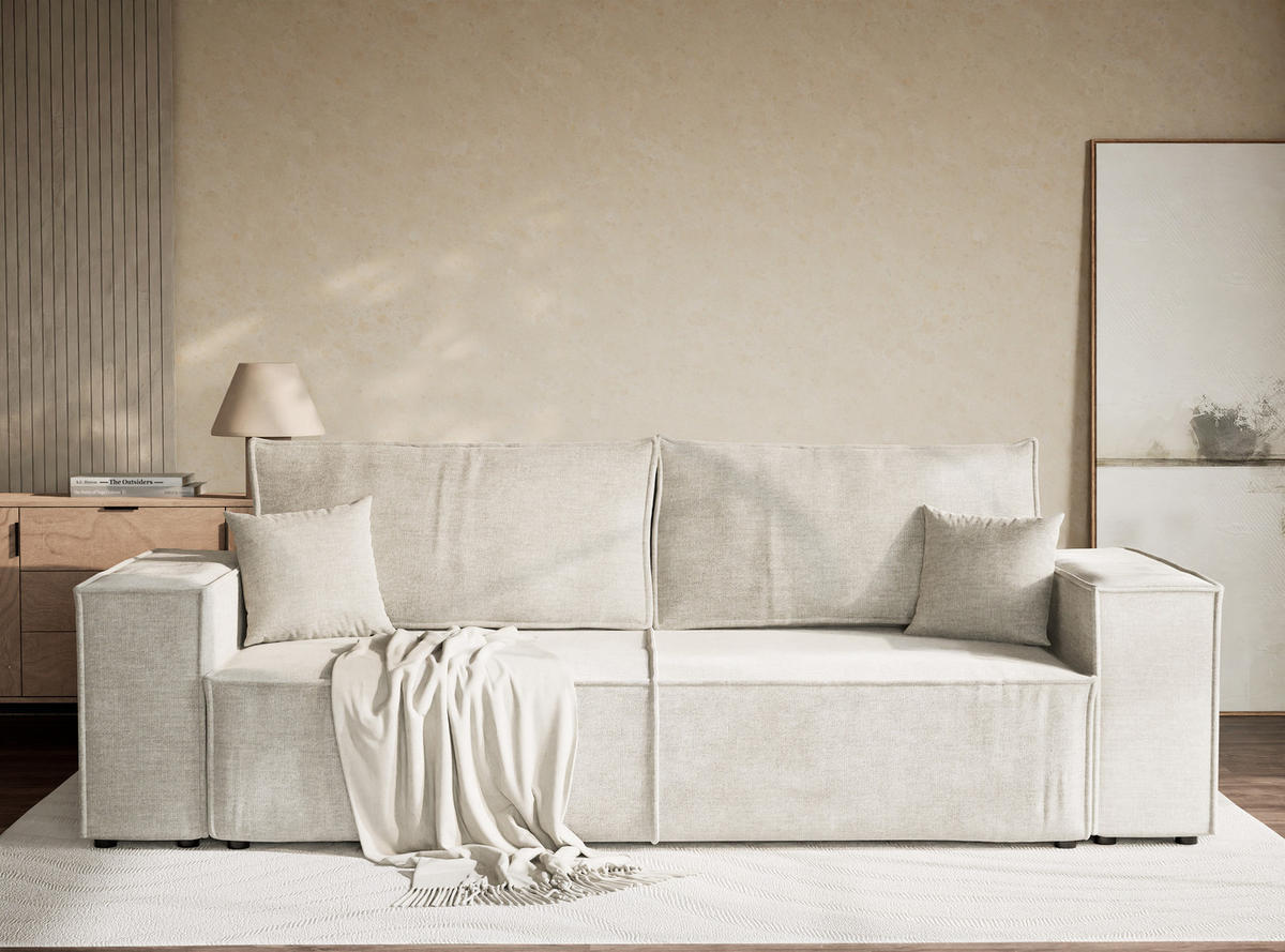 SOFA MIT SCHLAFFUNKTION Milos Grau Chenille-Stoff - Schwarz/Grau, Holz/Holzwerkstoff (255/70/105cm) - Maison de Reve