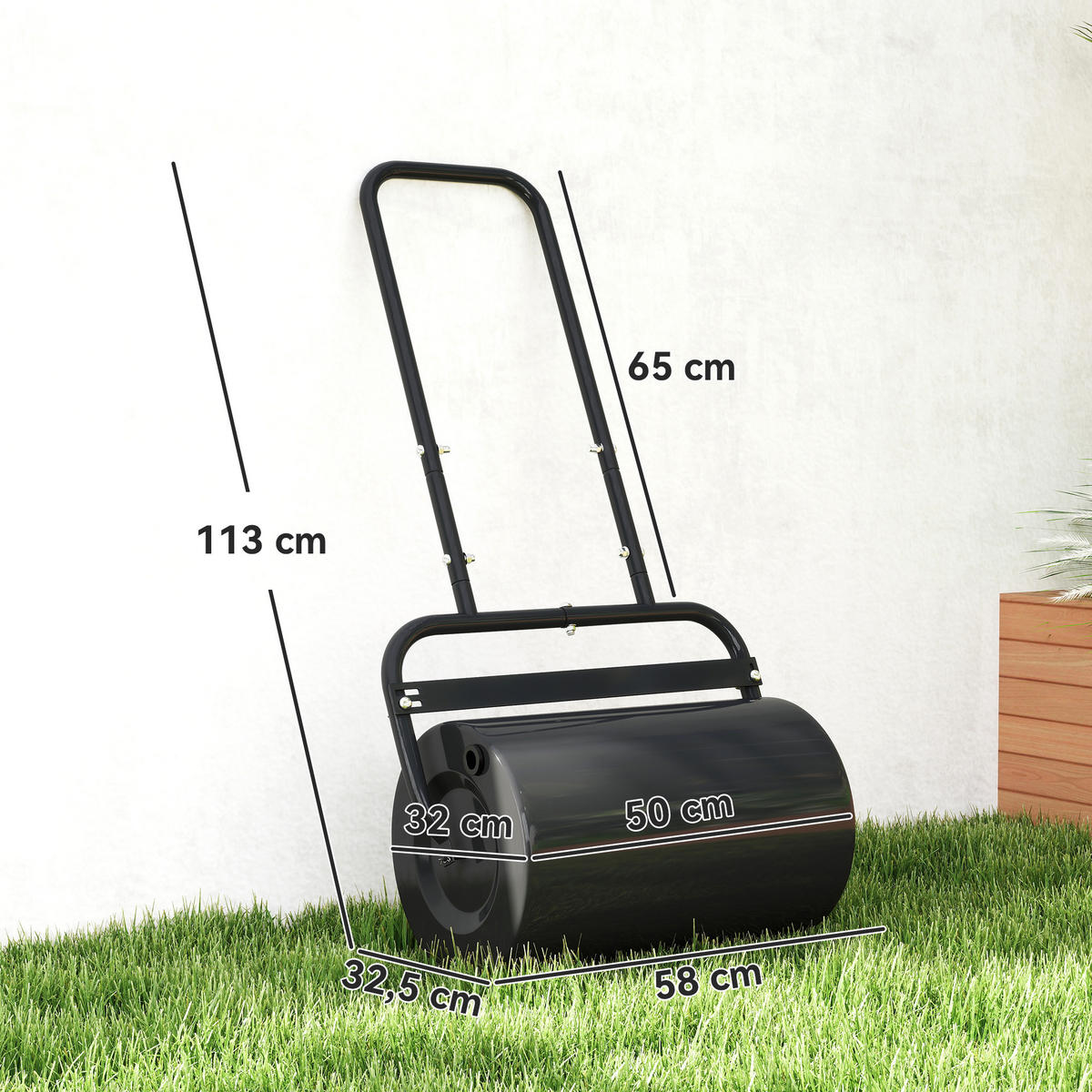 RASENWALZE DE-10119 U-Griff, 32 cm, 38 L Füllvolumen Schwarz - Schwarz, Metall (32.5/113/58cm) - ComfortXL
