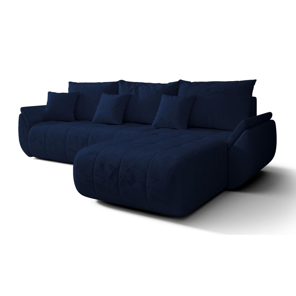 ECKSOFA Romuldi mit Schlaffunktion, Marineblau Samt, rechtsseitig - Schwarz/Dunkelblau, Kunststoff/Textil (185/280cm) - Selsey