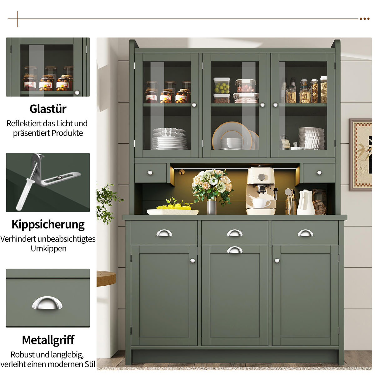 BUFFETSCHRANK Retro Grün 120/40/180 cm - Grün, Holz (120/180/40cm) - PANGIVO