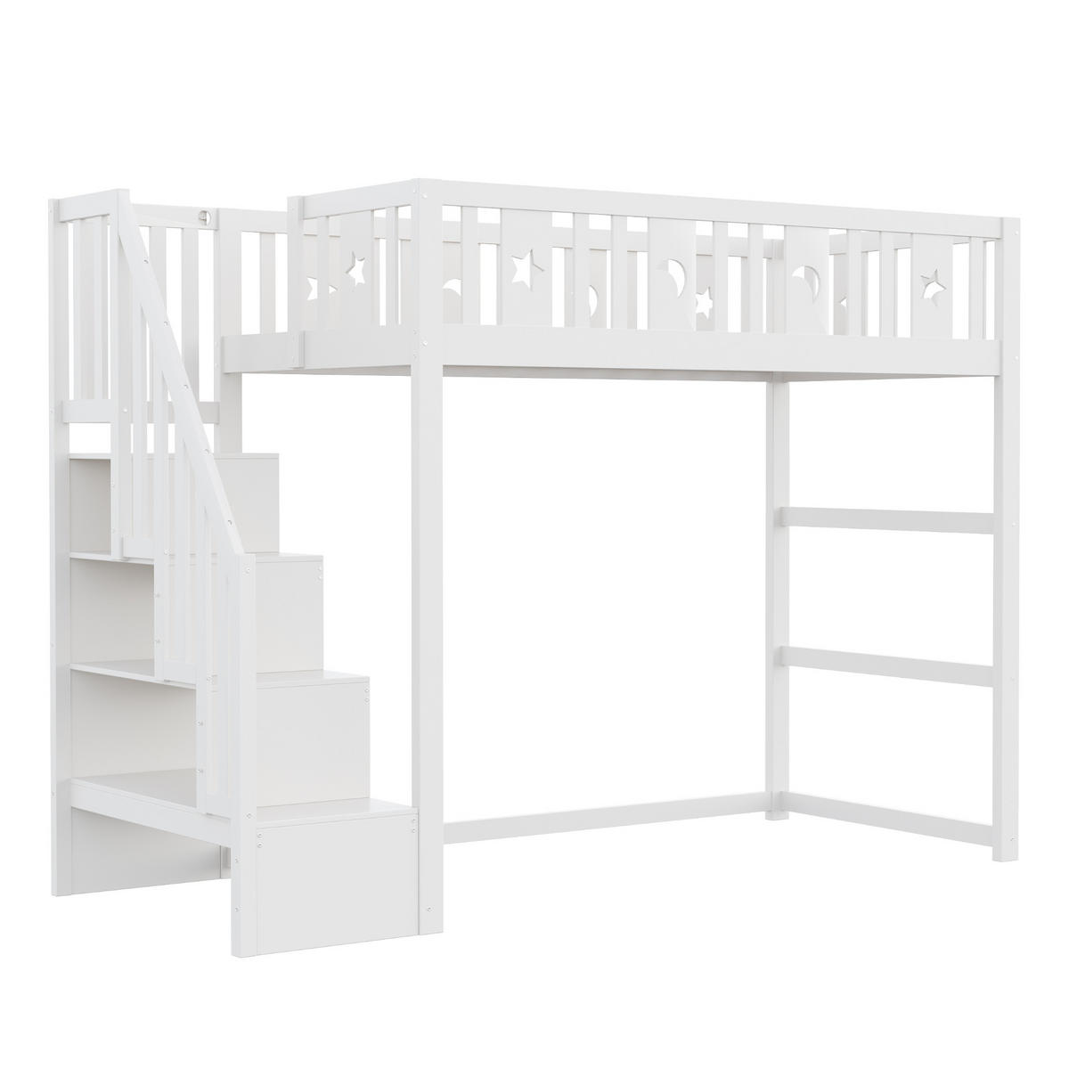 HOCHBETT 90/200 cm DE-01418, in Weiß, mit Treppe und Sicherheitsgeländer - Weiß, Holz (90/200cm) - ComfortXL