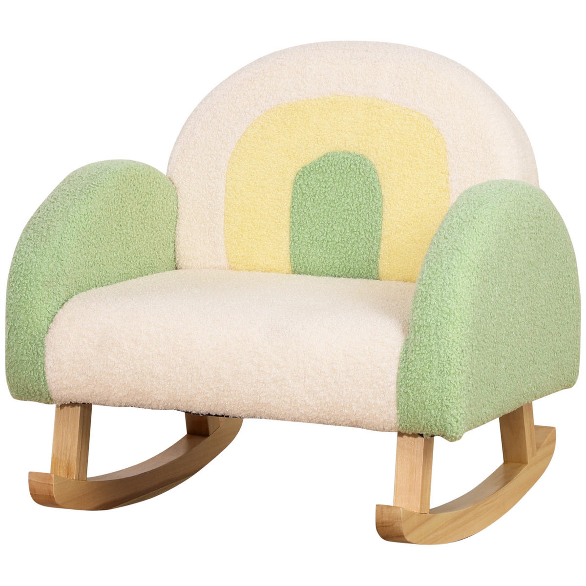 SCHAUKELSTUHL, Kleinkinder, Eukalyptusholz, Schaffell-Imirat, Grün-Gelb-Beige, 50x45x44cm - Multicolor, Holzwerkstoff (50/44/45cm) - FORIOUS