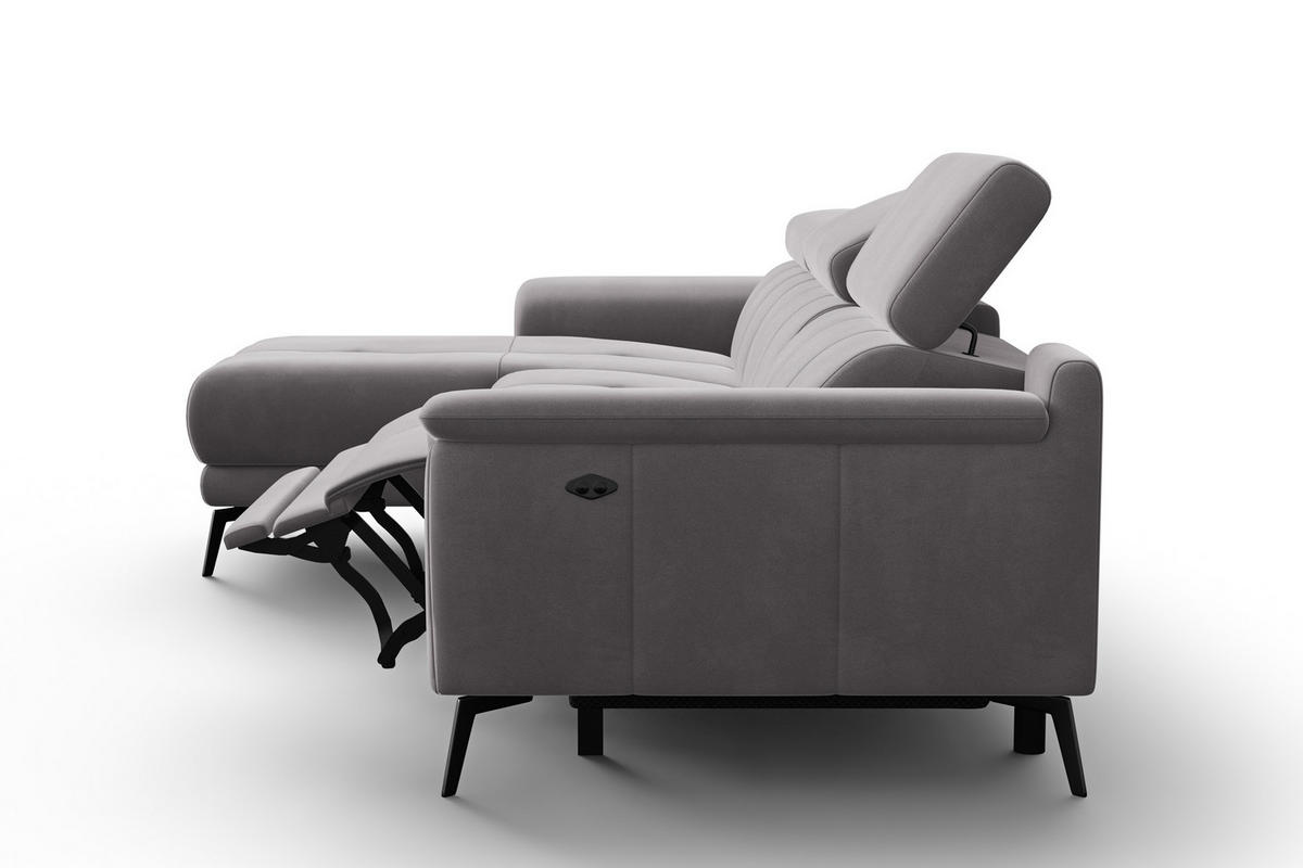 ECKSOFA FIERO 4-Sitzer LINKS, Dunkelgrauer Veloursstoff - Dunkelgrau/Schwarz, Holz/Textil (288/170cm) - Courtois Laville