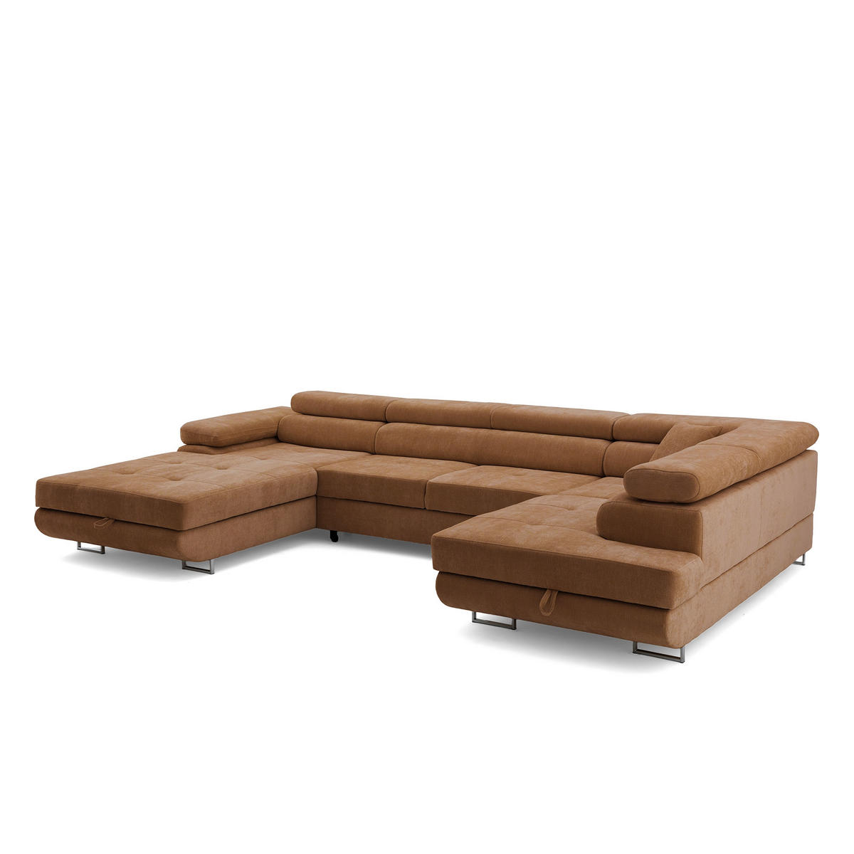 ECKSOFA U-Form WILD U Rechts mit Schlaffunktion 130x260 Chenille Braun - Silberfarben/Braun, Holz/Textil (203/90/350cm) - Muffo