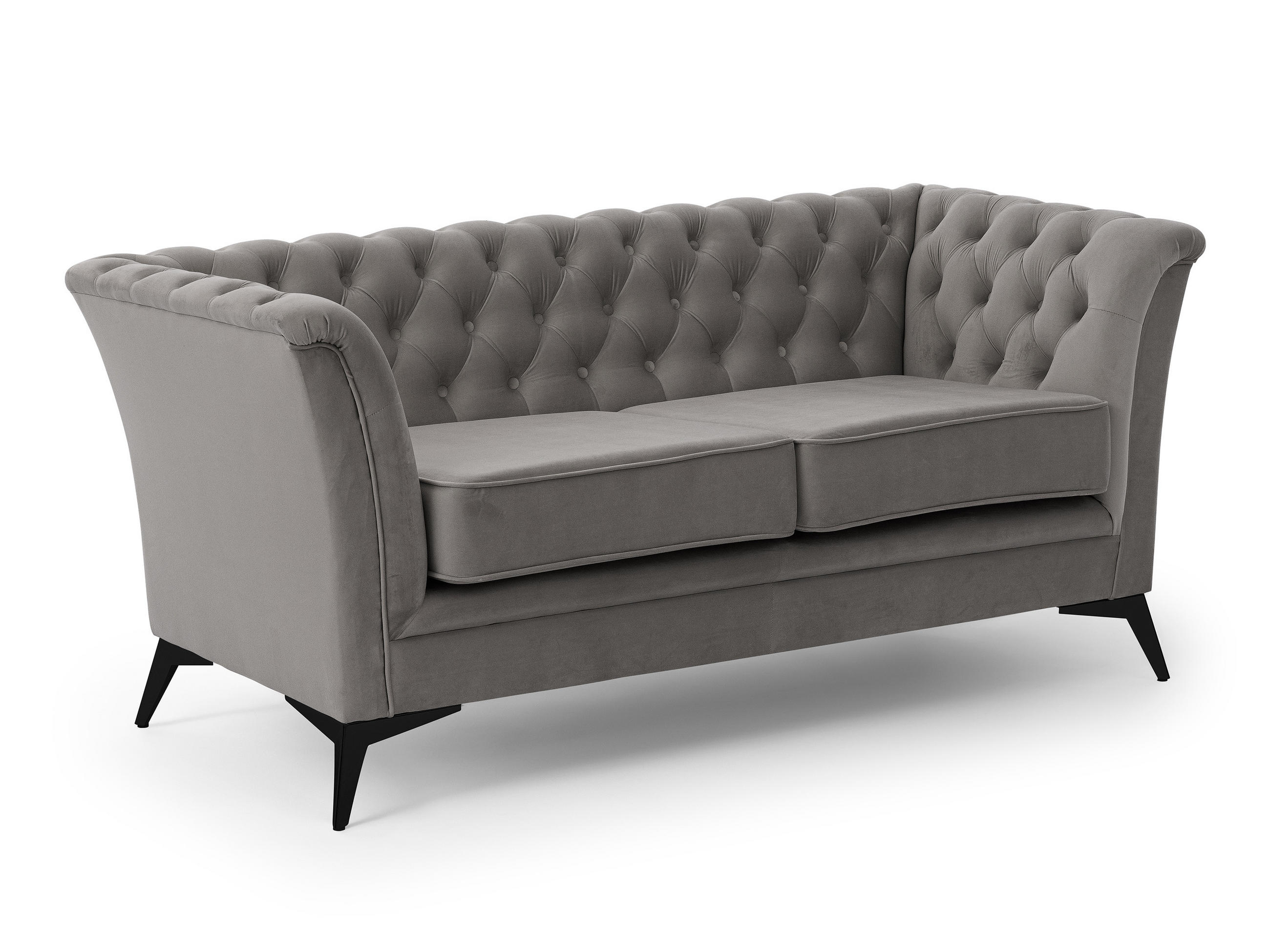 CHESTERFIELD-SOFA 2-sitzer Whitby Grau Samt mit schwarzen Füßen - Schwarz/Grau, Holz/Textil (175/78/82cm) - S-Style Möbel