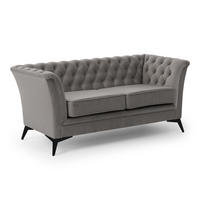 CHESTERFIELD-SOFA 2-sitzer Whitby Grau Samt mit schwarzen Füßen - Schwarz/Grau, Holz/Textil (175/78/82cm) - S-Style Möbel