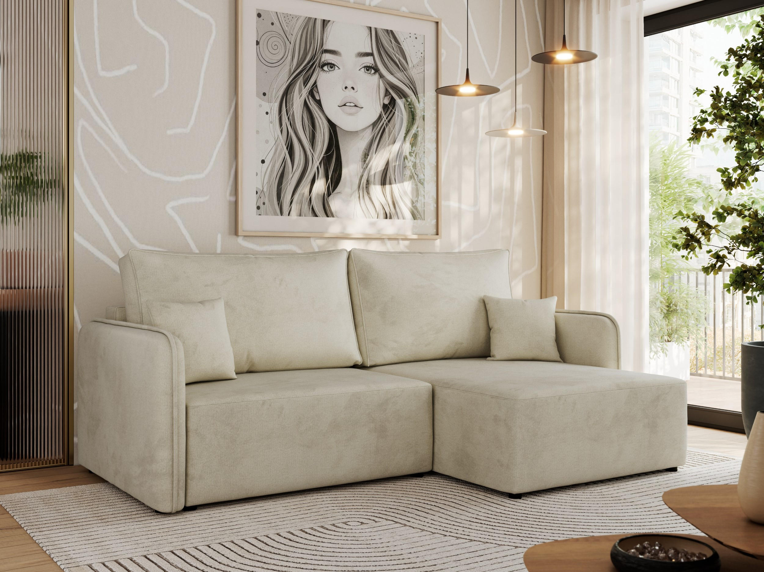 ECKSCHLAFSOFA MESTO L Beige Velvet - rechts - Beige/Schwarz, Kunststoff/Textil (147/227cm) - MKS