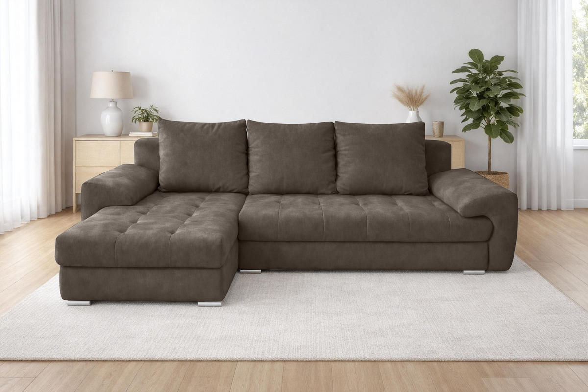 ECKSOFA L Form Manisa Braun 234/145/83 cm Links mit Schlaffunktion - Silberfarben/Braun, Kunststoff/Textil (145/234cm) - AX Living