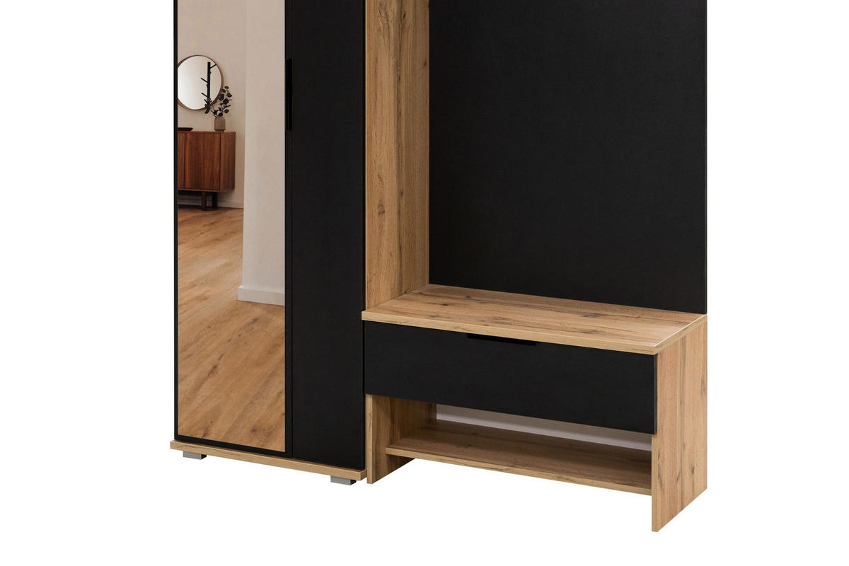 GARDEROBE MILANO 140/200 in Eiche Wotan / Schwarz - Eiche Wotan/Schwarz, Holzwerkstoff (140/200/40cm) - Deine Möbel 24