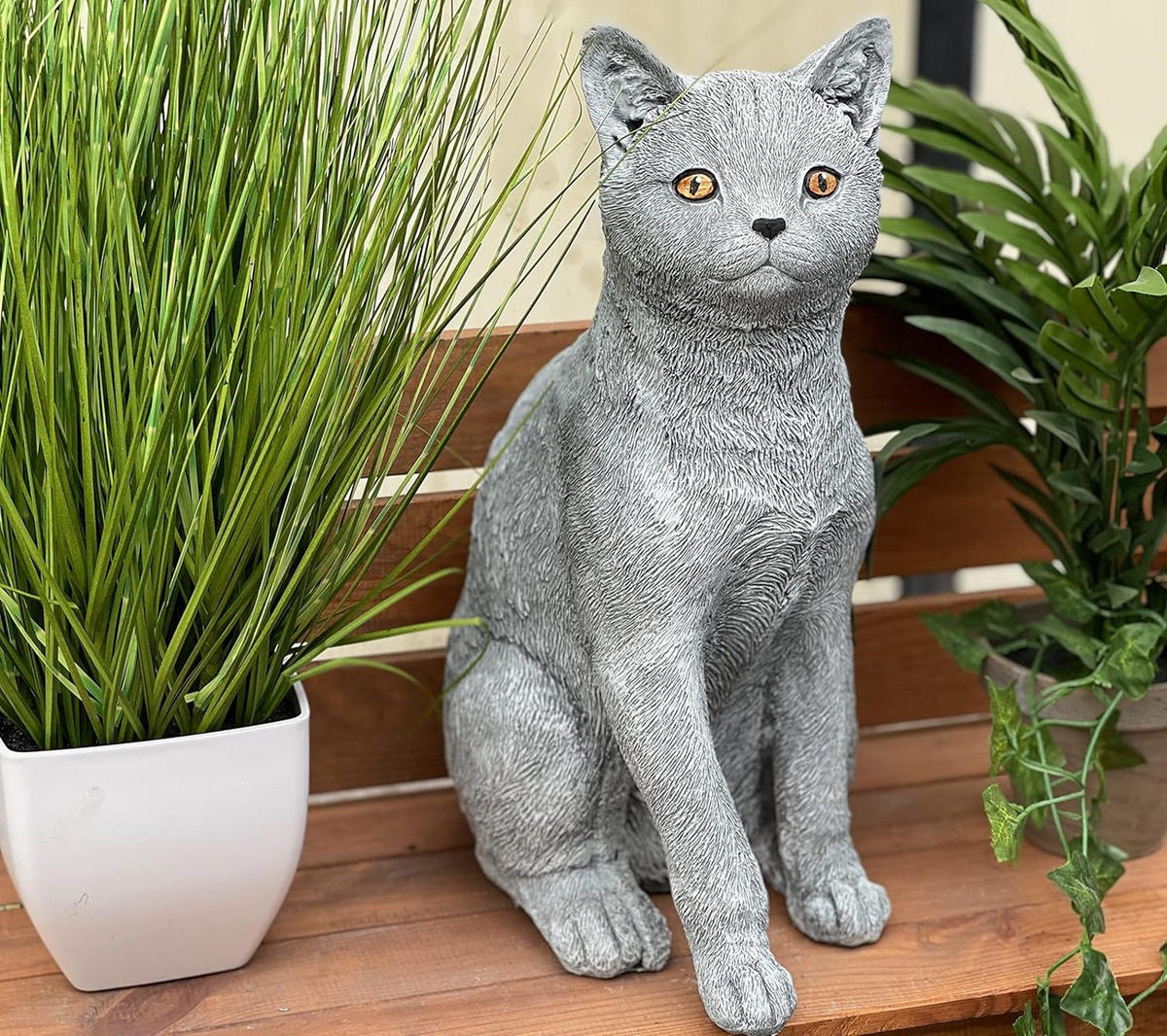 STEINFIGUR grosse Katze sitzend, frostfest, massiv - Grau, Stein (18/39/27cm) - stoneandstyle