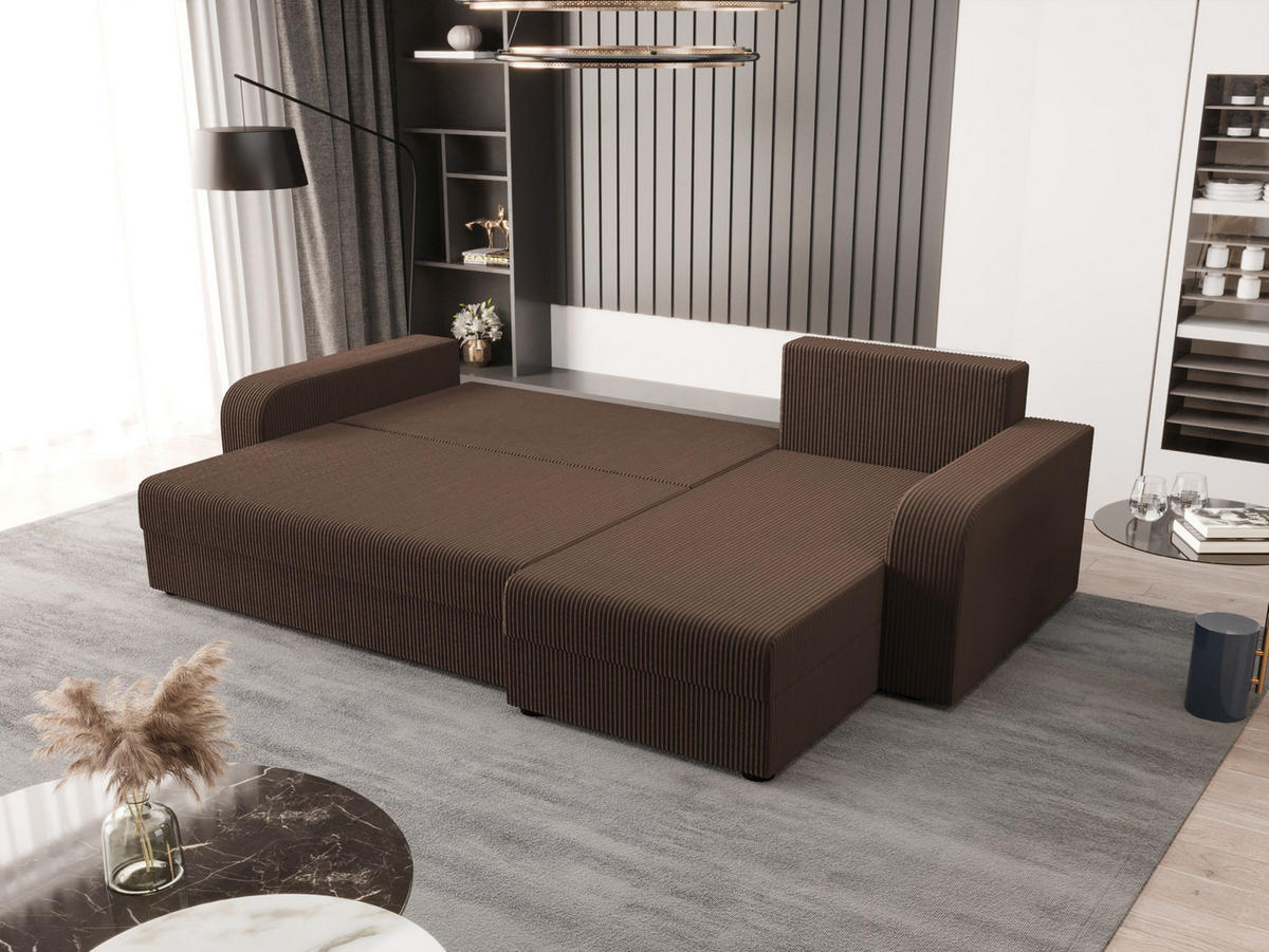 ECKSOFA HEWLET L BIS Zoom 5 Rechts mit Schlaffunktion - Braun, Textil (240/140cm) - Bedante