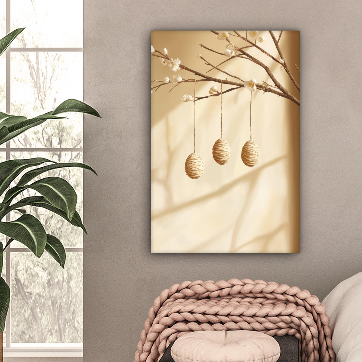 LEINWANDBILD Beige - Osterkuchen - Eier Wanddeko Schlafzimmer 60x90 cm - Beige, Textil (60/90cm) - MuchoWow