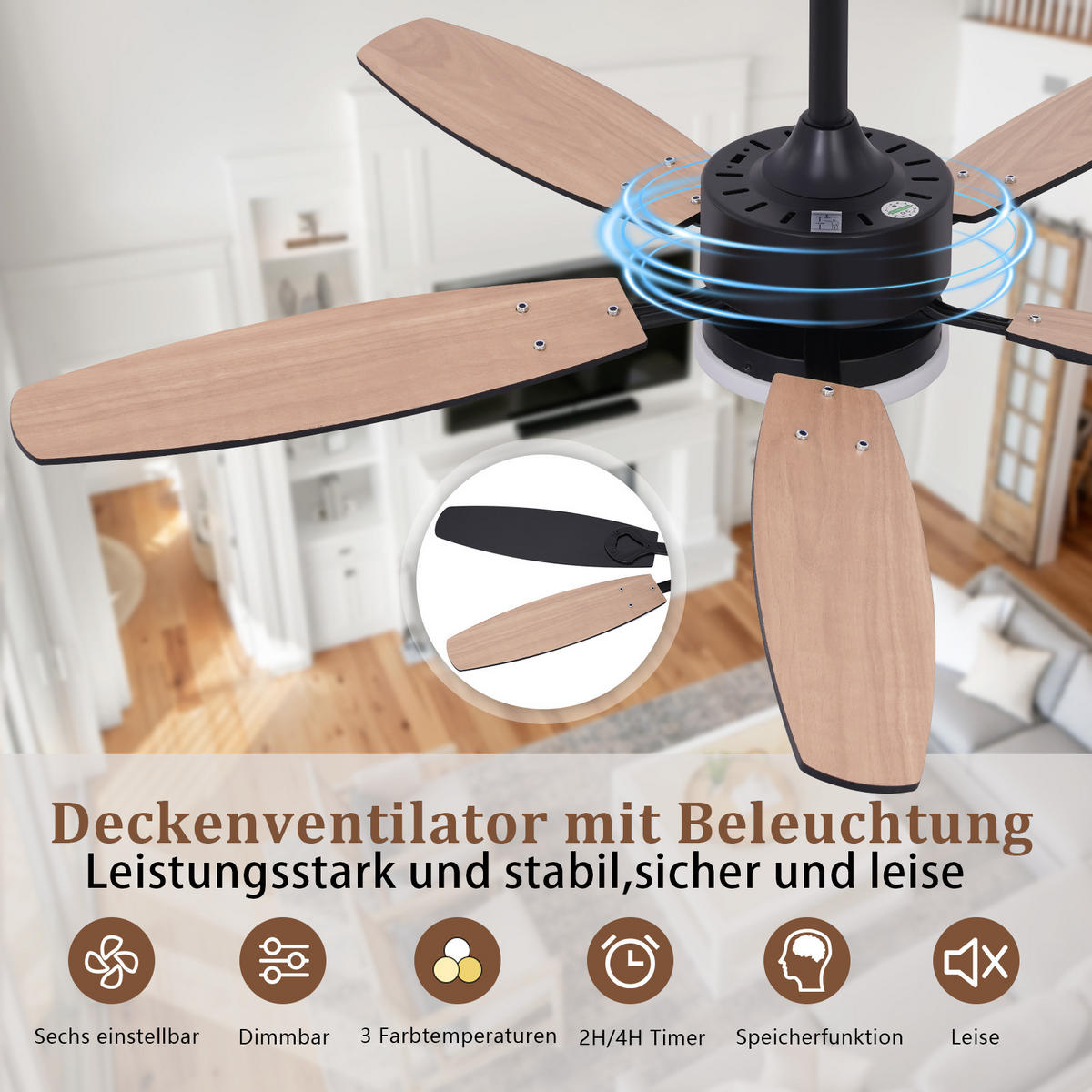 LED DECKENVENTILATOR Ularen 112/15/40 cm - Schwarz, Metall (112/15/40cm) - ZMH
