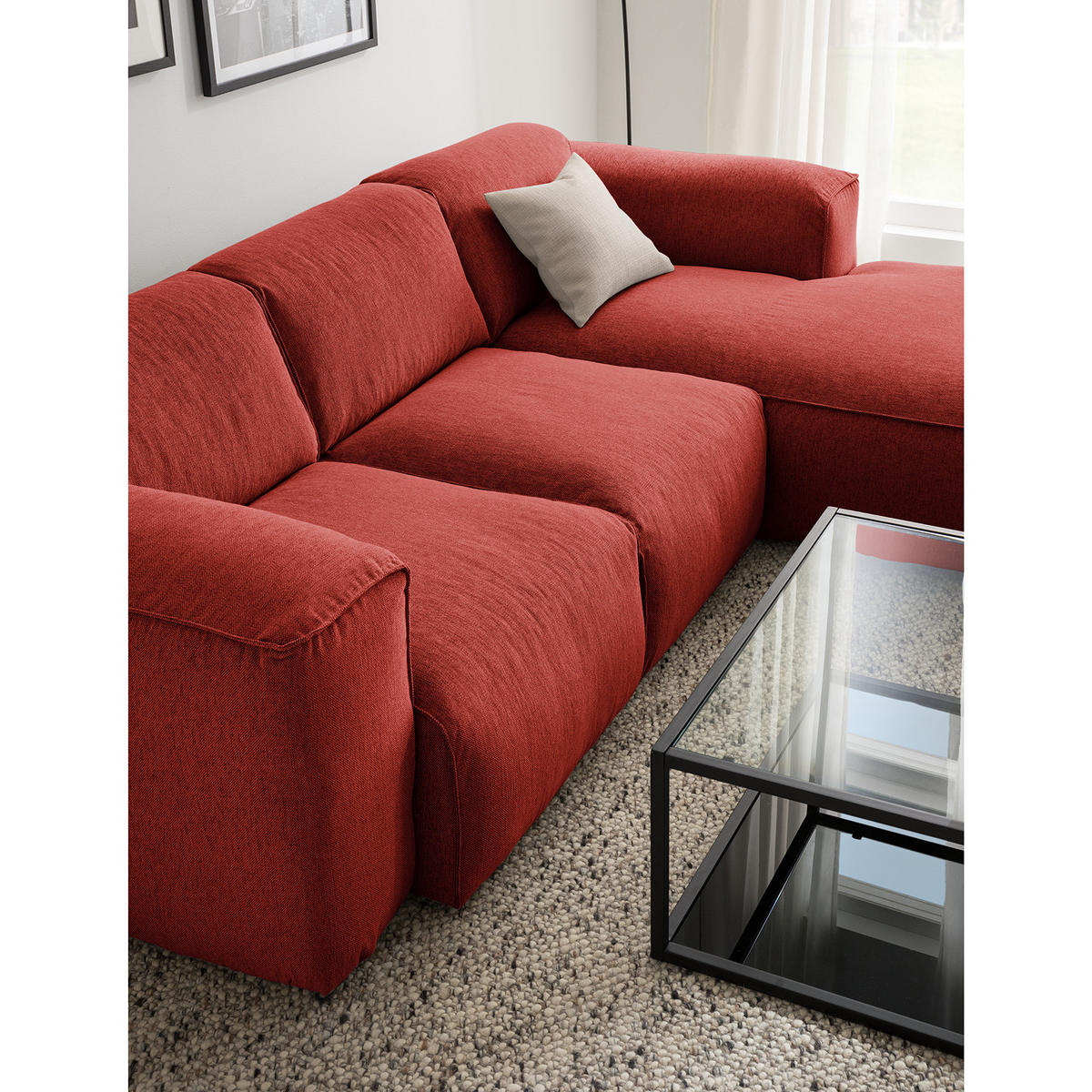 3-SITZER ECKSOFA mit Longchair - Rot/Schwarz, Kunststoff/Textil (251/173cm) - home24