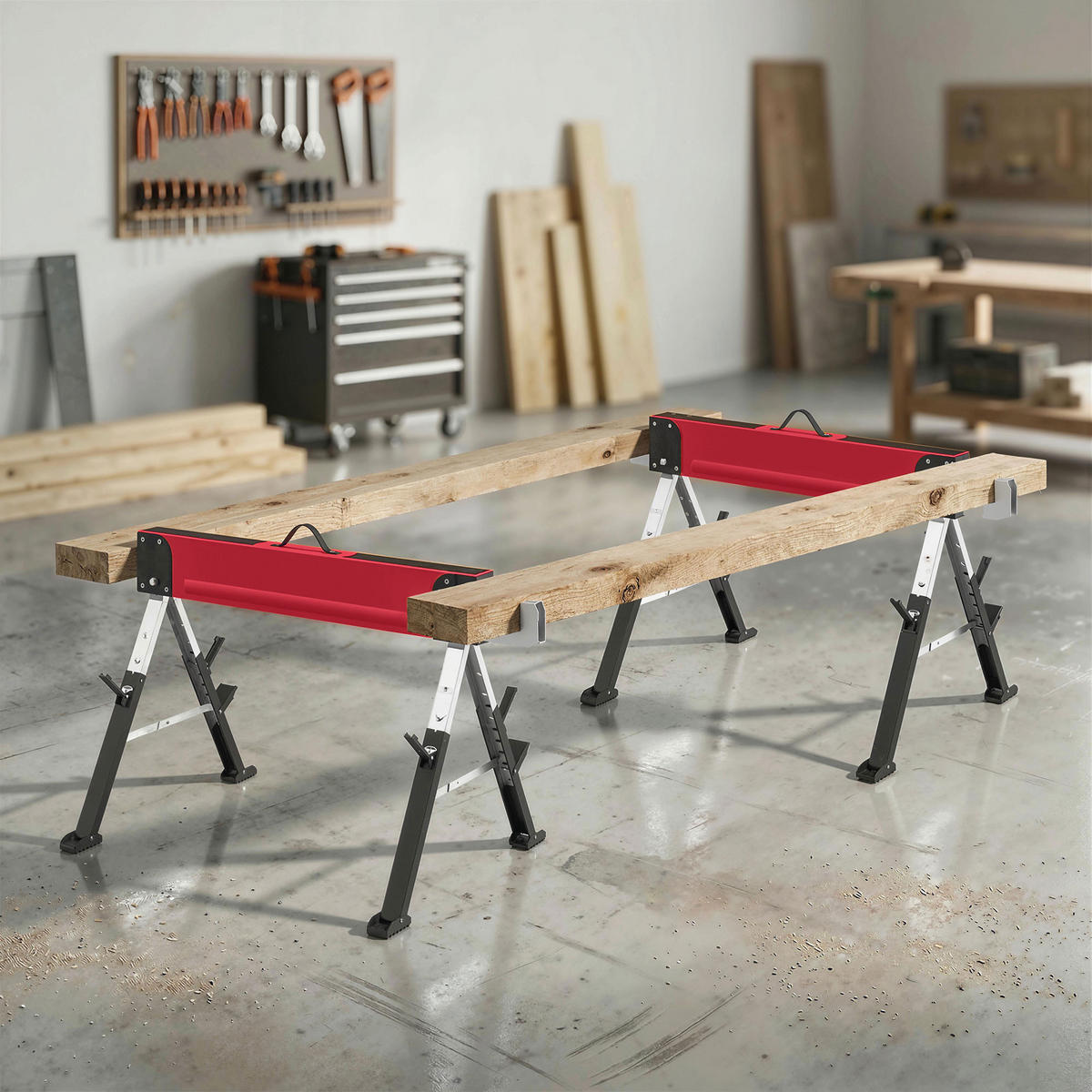 SÄGEBOCK 2er Set Metall EVA Rot - Rot, Metall (116/64/81cm) - HOMCOM