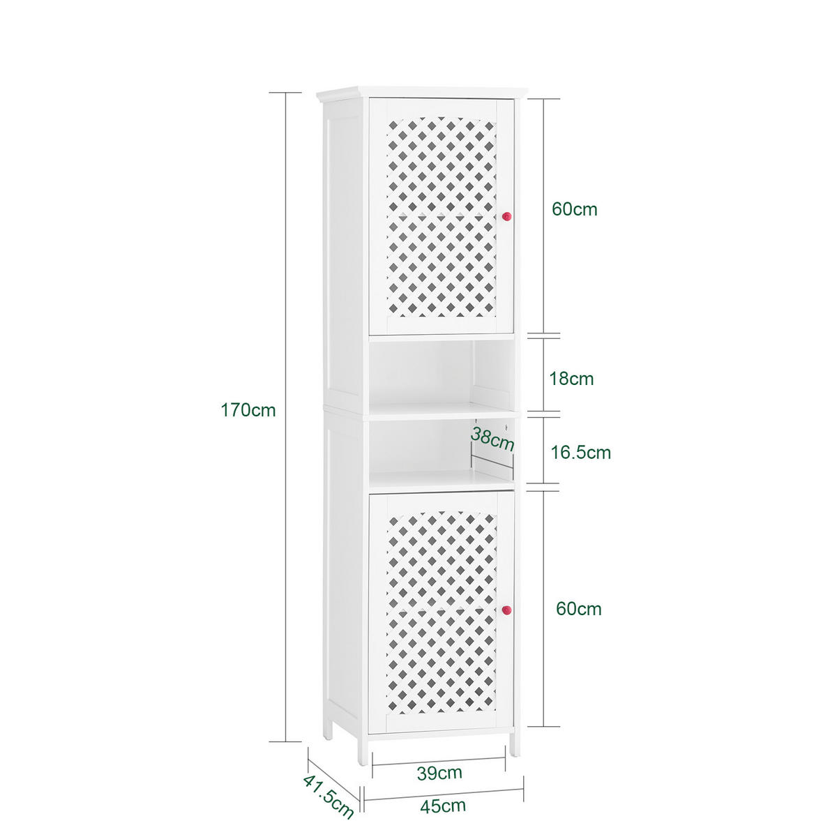 HOCHSCHRANK Weiß 45x41.5x170cm - Weiß, Holzwerkstoff (45/170/41.5cm) - SoBuy