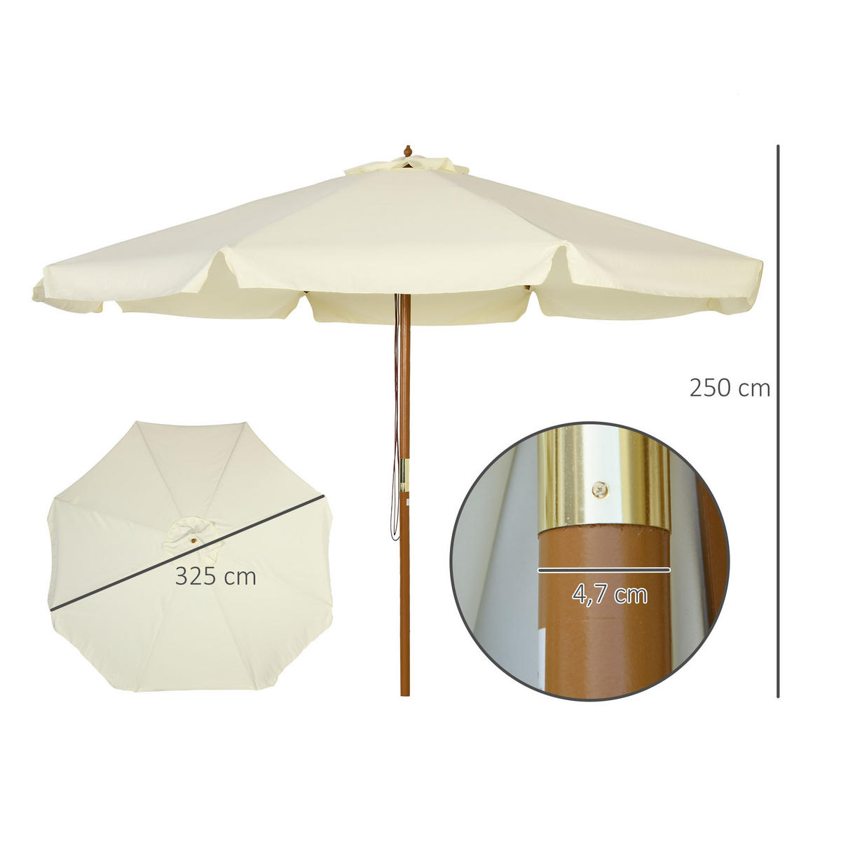 SONNENSCHIRM DE-11419 rund, Bambus, Ø 3 m Beige - Beige, Holzwerkstoff (325/325cm) - ComfortXL