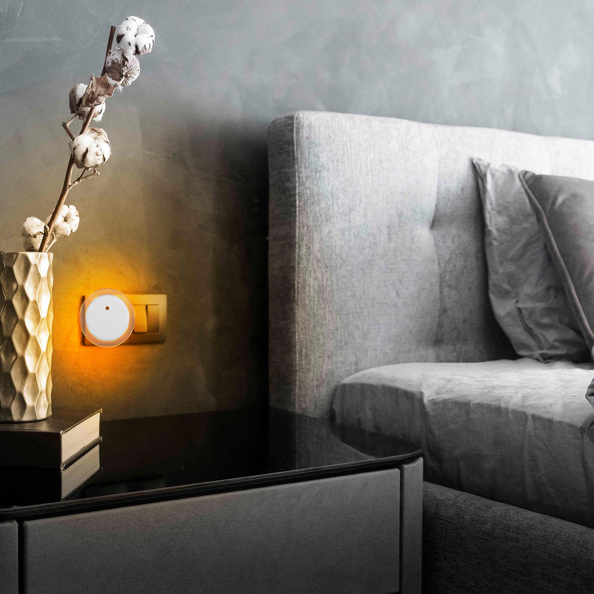 LED-NACHTLICHT - Bernsteinfarben mit Dämmerungssensor und 2 USB-Anschlüssen für Schlafzimmer und Flur, 4er-Set - Weiß, Kunststoff (6.8/9.2/9.2cm) - Northpoint