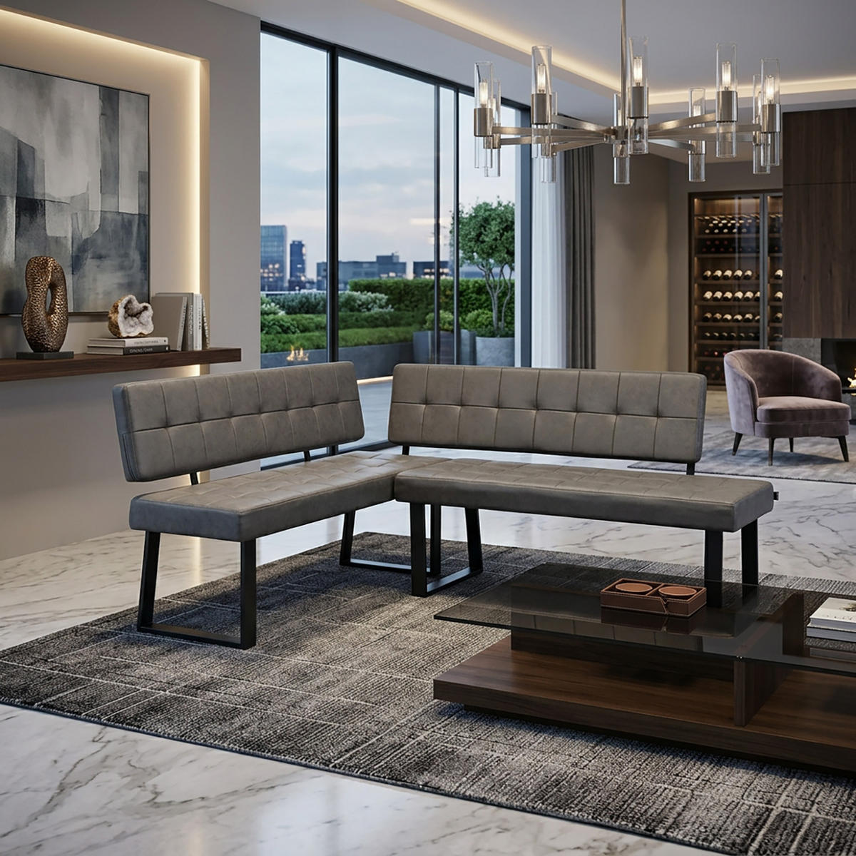 SITZBANK SIGFRID - Grau, Textil/Metall (140/48/56cm) - B&D Home