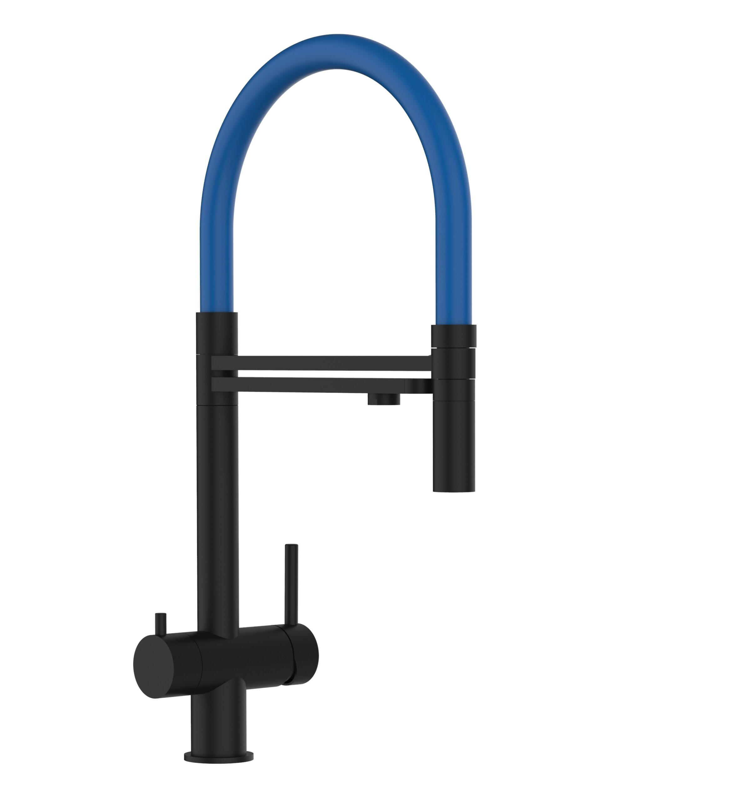 3-WEGE-KÜCHENARMATUR, Edelstahl Massiv aus Chirurgenstahl, PVD Schwarz Matt, 2-Strahl-Brause - Schwarz, Metall (26/49/26cm) - VIZIO