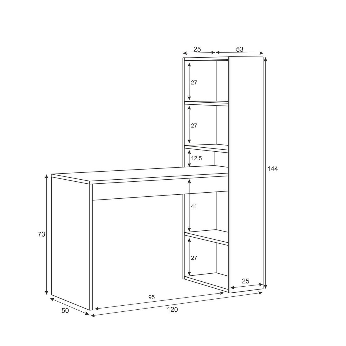 SCHREIBTISCH Weiß, Anthrazit 53/120/144 cm - Anthrazit/Weiß, Holzwerkstoff (53/120/144cm) - DMORA