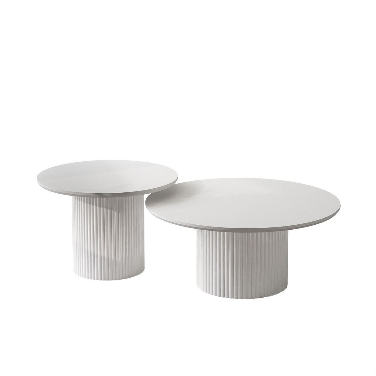 COUCHTISCH-SET OVI mit geriffeltem Sockel - Weiß, Holzwerkstoff (80/80/42cm) - Lookway