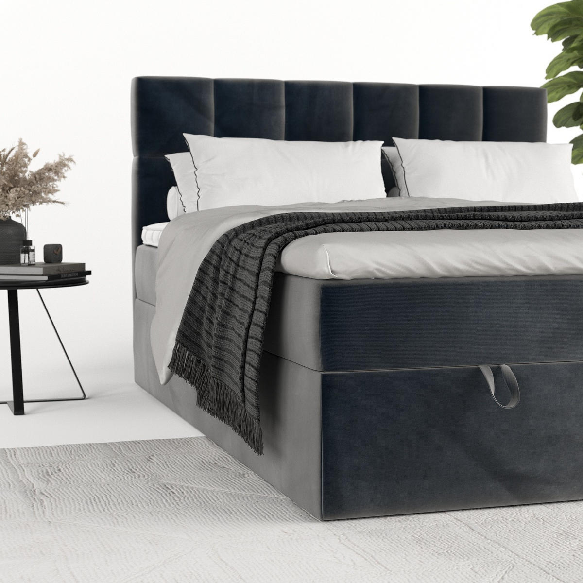 BOXBETT Savio 160/200 cm Anthrazit im Paros Stoff - Anthrazit/Schwarz, Holz/Holzwerkstoff (160/200cm) - AltaBeds
